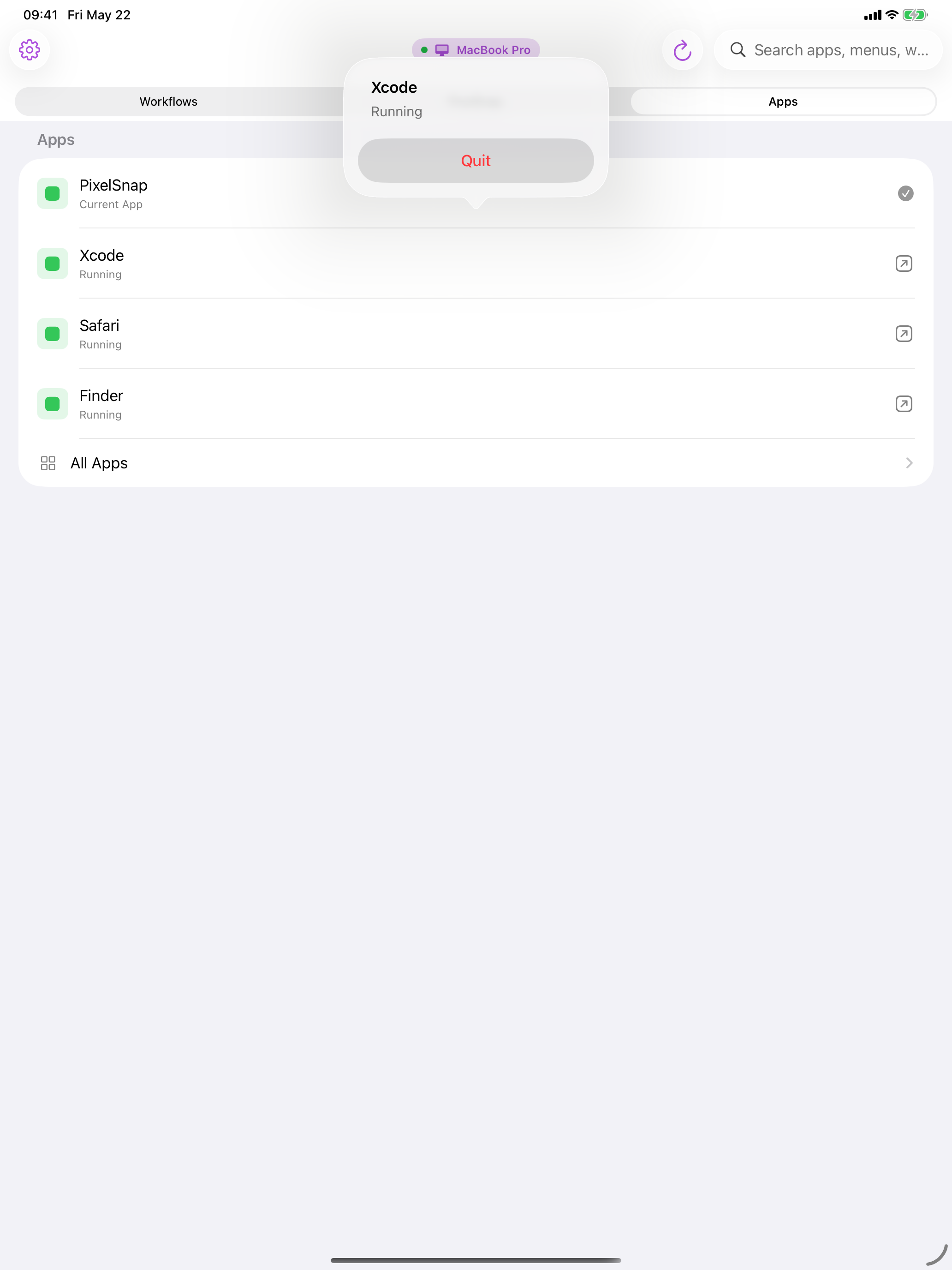 Cuevello Mac apps context menu on iPad