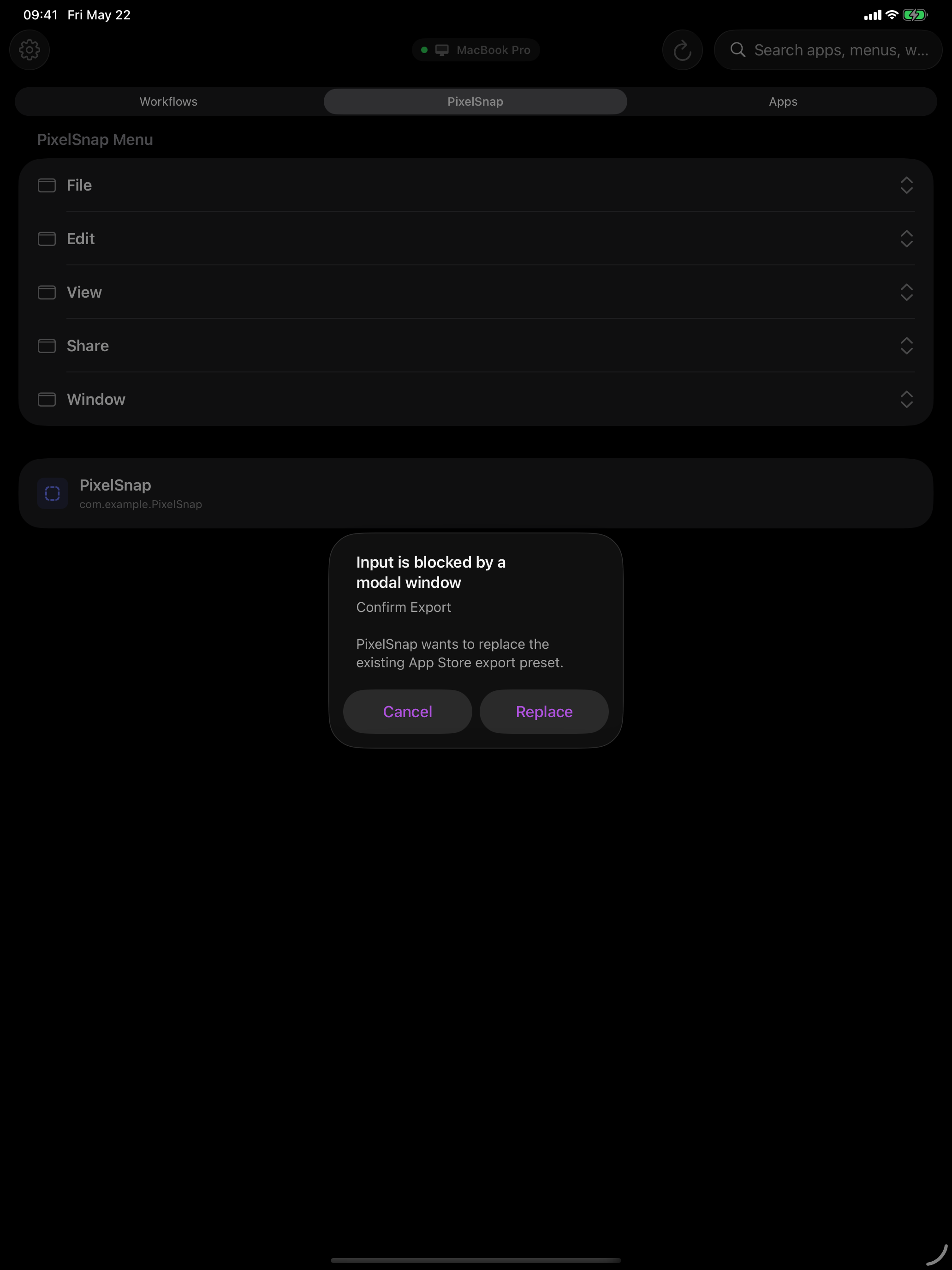 Cuevello modal blocker screen on iPad
