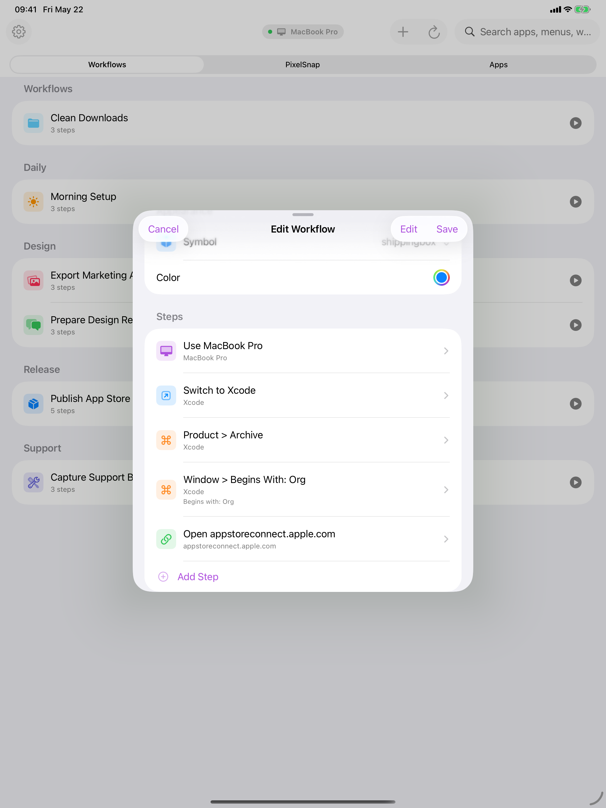 Cuevello workflow editor screen on iPad