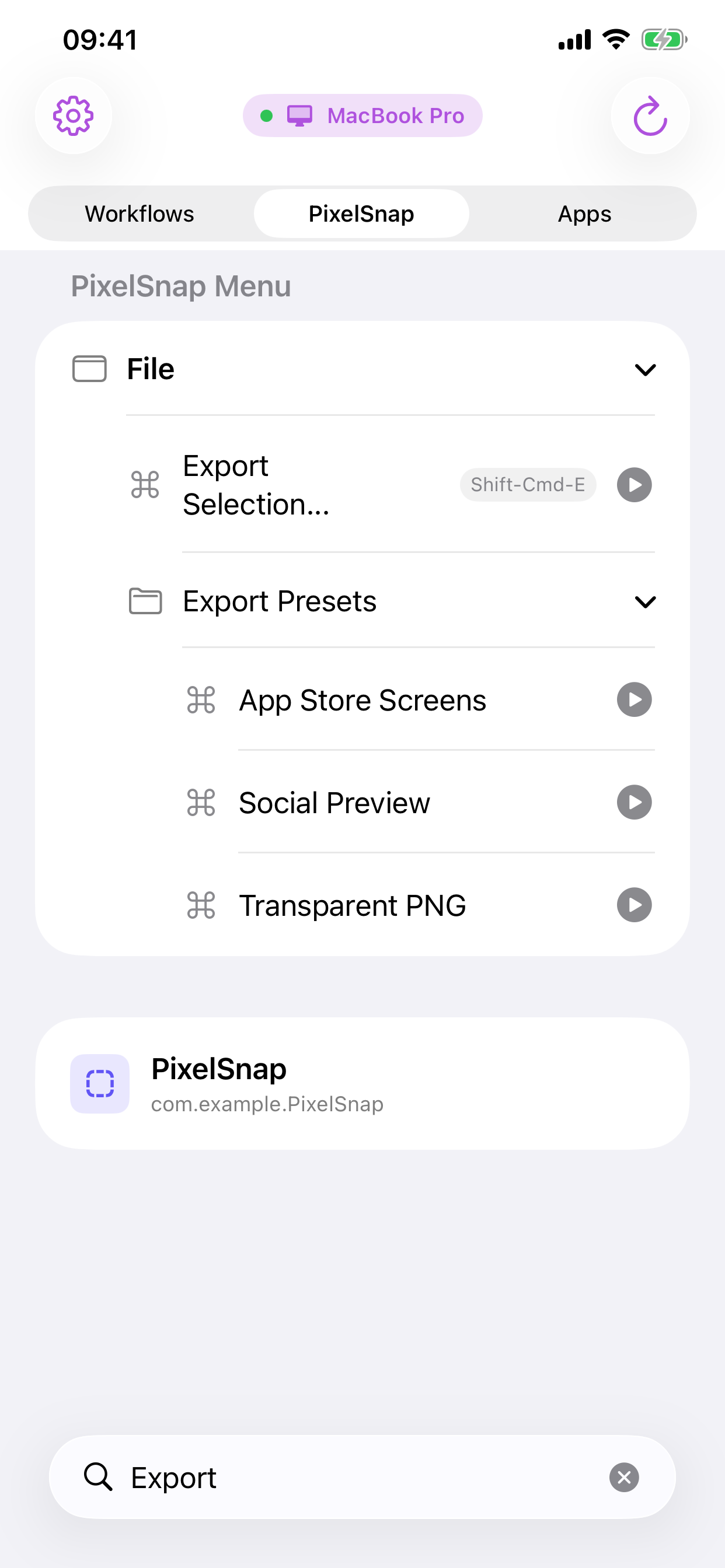 Cuevello current Mac app menu screen on iPhone