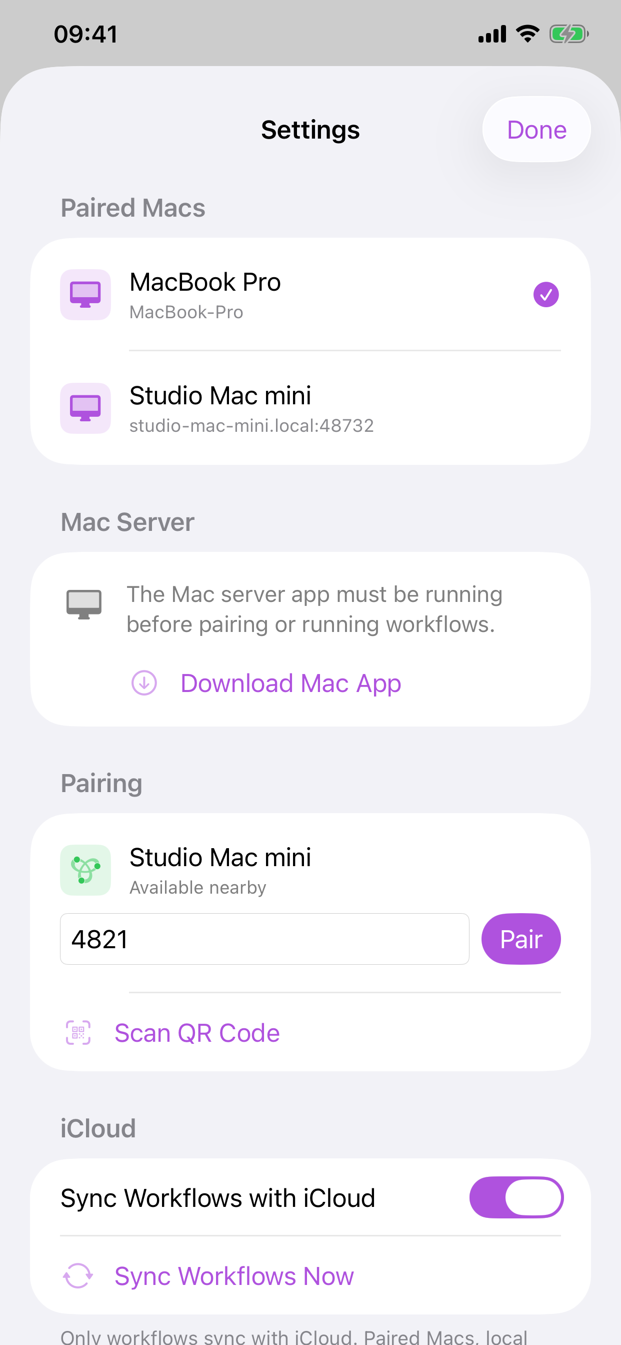 Cuevello pairing settings screen on iPhone
