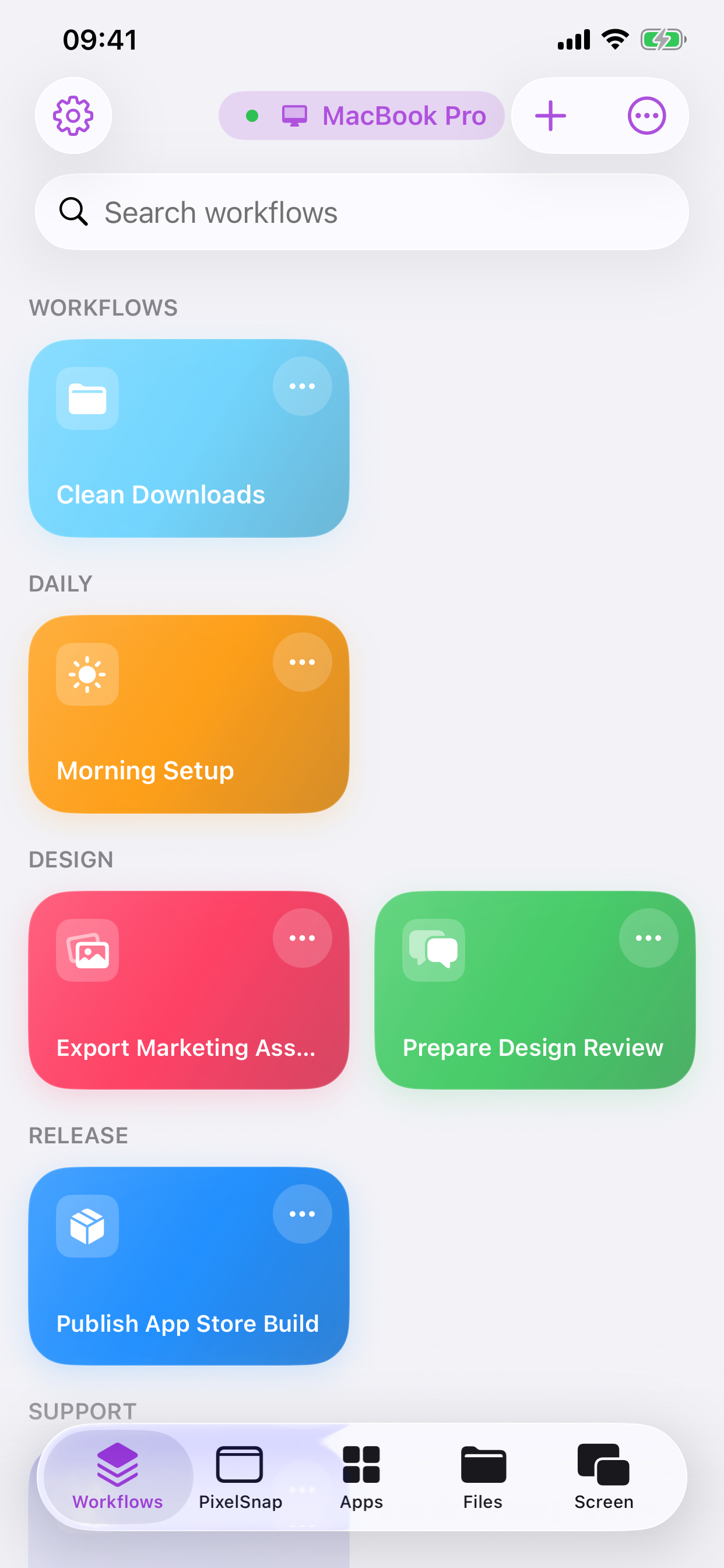 Cuevello workflow collection screen on iPhone